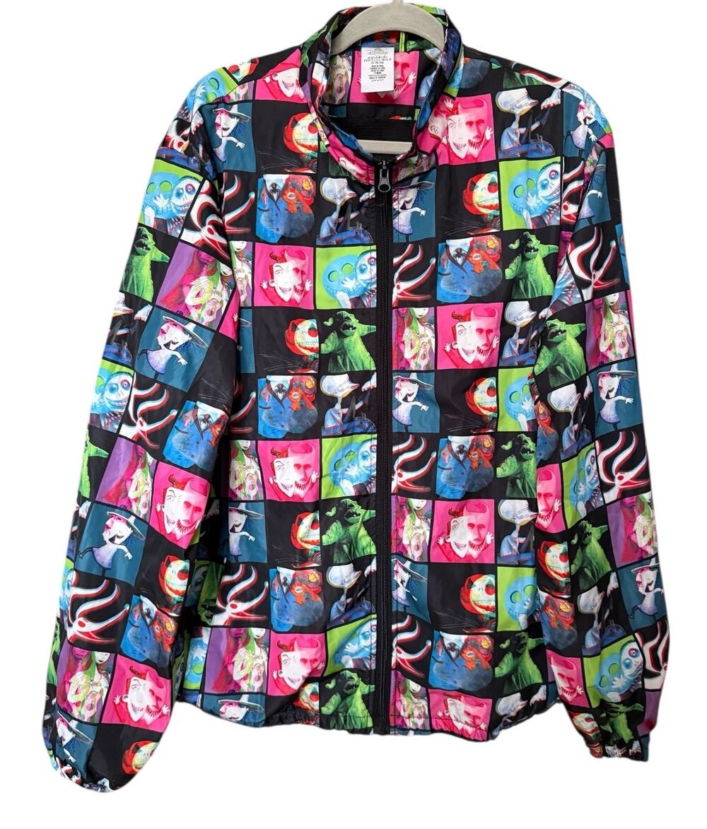 Disney Nightmare Before Christmas Windbreaker Jacket US Size L Allover Print EUC